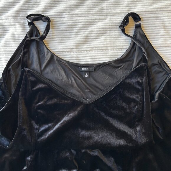 Torrid Black Velvet Lace Trim Trapeze Dress Women’s Plus Size 4 A-Line Spaghetti - Picture 8 of 15